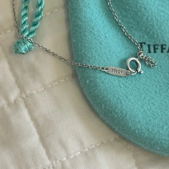 ❌SOLD❌❤️Tiffany Beige Enamel Mini Double Heart Tag Pendant Chain Necklace❤️ - Picture 4 of 8